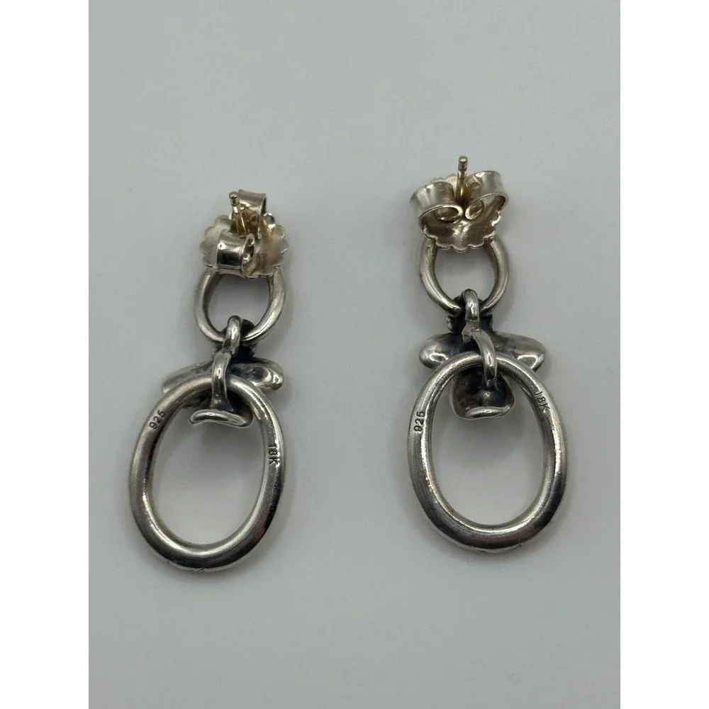 Ann King Sterling Silver 18K Accent Flower Floral Dangle Earrings